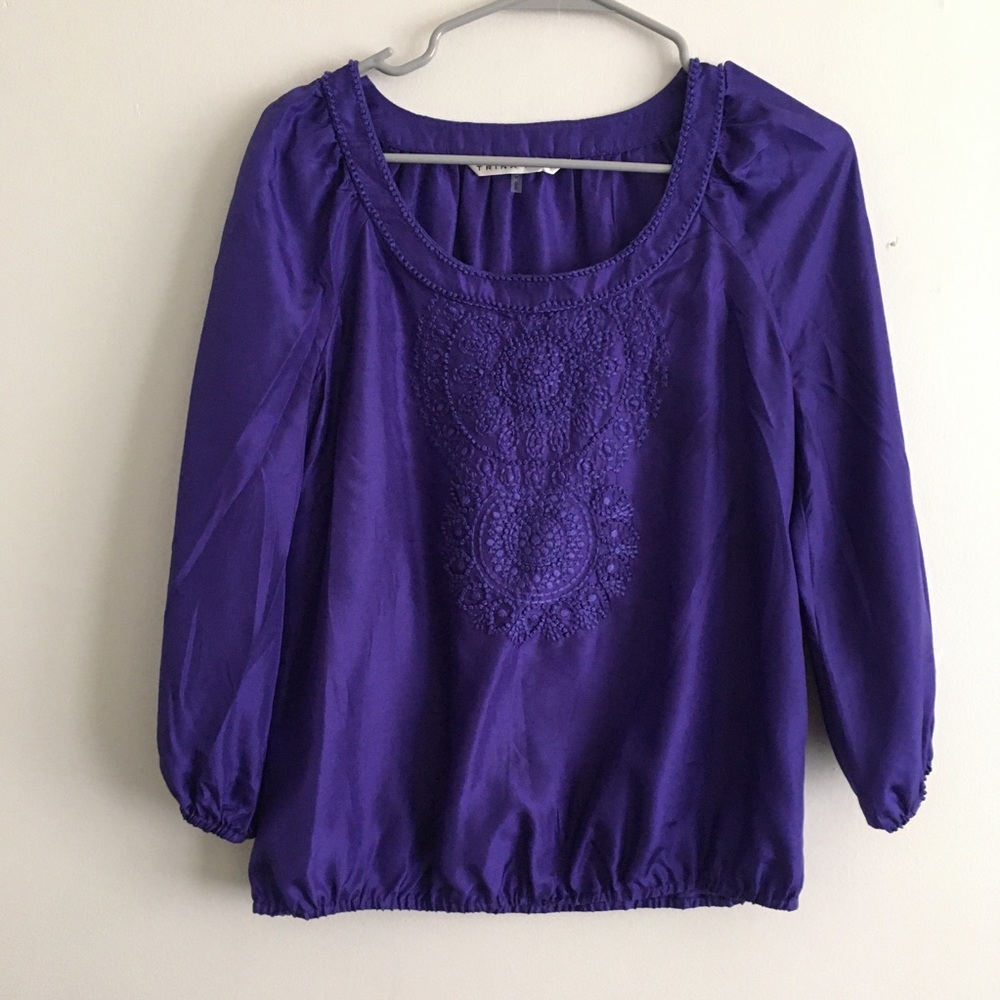 Trina Turk purple silk top with embroidered detail